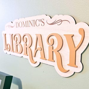 Library Custom Sign for Baby Room Reading Corner Decor Name Library Sign Pastel Toddler Room Decor Biblioteca Sign Wood Nursery Art Boho