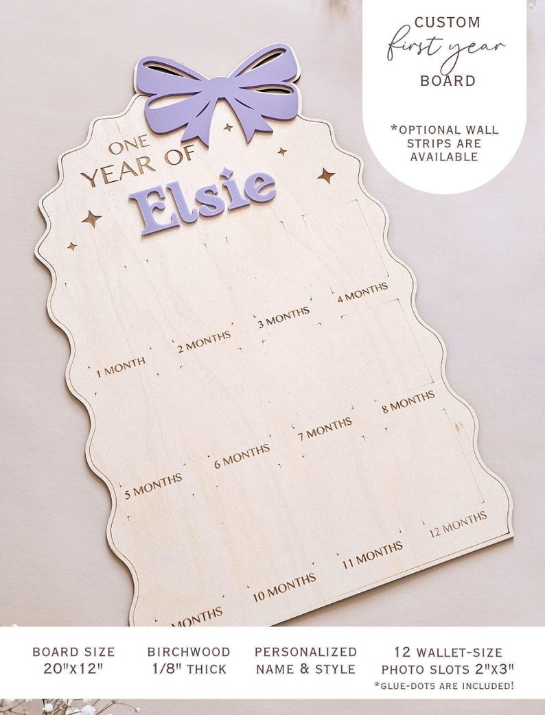 First Year Baby Photo Board Personalized Wooden Milestone Sign Baby Keepsake 12 Month Picture Frame First Birthday Party Christening Decor image 5