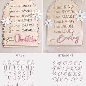 Letrero de positividad para habitación infantil, letrero de madera con afirmación positiva, recordatorio diario para habitación de niña, decoración de margaritas, autoestima positiva para niños pequeños. imagen 7