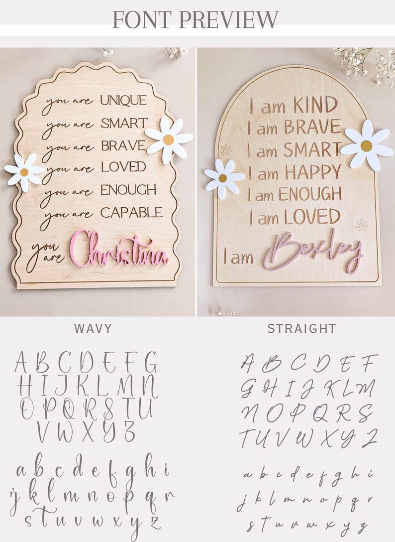 Letrero de positividad para habitación infantil, letrero de madera con afirmación positiva, recordatorio diario para habitación de niña, decoración de margaritas, autoestima positiva para niños pequeños. imagen 7