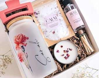 Birth Flower Gift Box for Friend Birthday Box for Long Distance Friend Gift Idea Pampering Gift for Women Thinking of You Gift Basket Mom