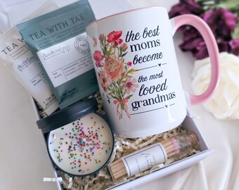 New Grandma To Be Gift Box Baby Announcement Pregnancy Reveal Surprise Basket Upgraded to Grandma Coffee Mug Promoted to Grandma Box