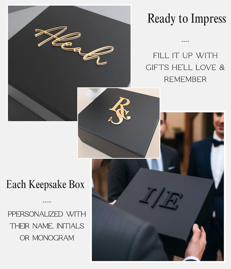 Black Personalized Magnetic Box for Men 3D Acrylic Name Modern Luxury Packaging Empty Male Gift Box Husband Keepsake Groomsmen Favor Package image 3