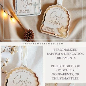 Custom Baptism Ornament for Baby Christening Keepsake Gift to Godson Dedication Sign Christmas Ornament Baptized Kids Faith Milestone Gold image 10