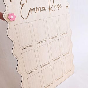 First Year Baby Photo Board Personalized Wooden Milestone Sign Baby Keepsake 12 Month Picture Frame First Birthday Party Christening Decor image 7