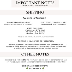 several important notes about shipping and customer service, including details about the shipping service, USPS shipping, and other customer service information.