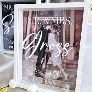 Wedding Picture Frame Gift Wedding Keepsake Established Date Couples Gift First Anniversary Gift Shadow Box Family Name Est Sign Mr and Mrs