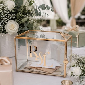 Personalized Glass Wedding Card Box With Lock Custom 3D Acrylic Monogram Gold Frame Large Envelope Holder Reception Decor Memory Box Couple