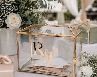 Personalized Glass Wedding Card Box With Lock Custom 3D Acrylic Monogram Gold Frame Large Envelope Holder Reception Decor Memory Box Couple
