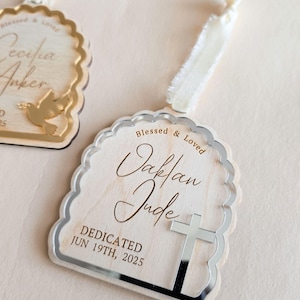 Custom Baptism Ornament for Baby Christening Keepsake Gift to Godson Dedication Sign Christmas Ornament Baptized Kids Faith Milestone Gold image 9