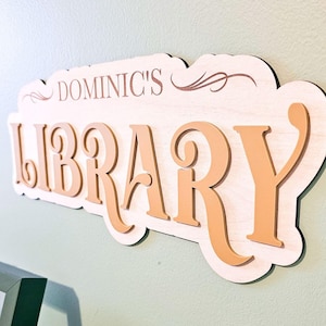 Library Custom Sign for Baby Room Reading Corner Decor Name Library Sign Pastel Toddler Room Decor Biblioteca Sign Wood Nursery Art Boho