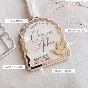 Custom Baptism Ornament for Baby Christening Keepsake Gift to Godson Dedication Sign Christmas Ornament Baptized Kids Faith Milestone Gold image 2