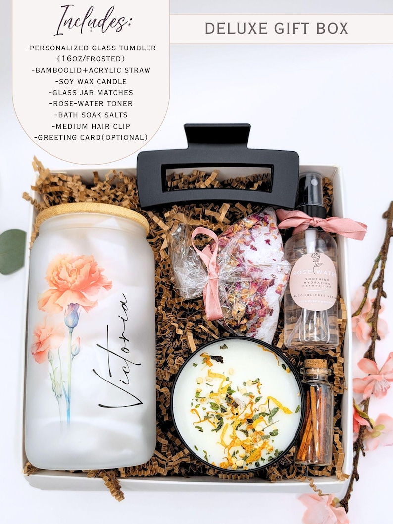 Sister Gift From Sister Birthday Flower Spa Kit for Mom Hygge Gift Box Best Friend Gift Woman Personalized Christmas Gift Basket Daughter Deluxe Gift Box