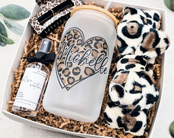 Personalized Leopard Lover Gift Box Birthday Pamper Gift Box Personalized Name Cup Gift Set Birthday Gift Set Cheetah Print Best Friend Gift