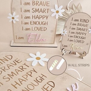 Letrero de positividad para habitación infantil, letrero de madera con afirmación positiva, recordatorio diario para habitación de niña, decoración de margaritas, autoestima positiva para niños pequeños. imagen 3