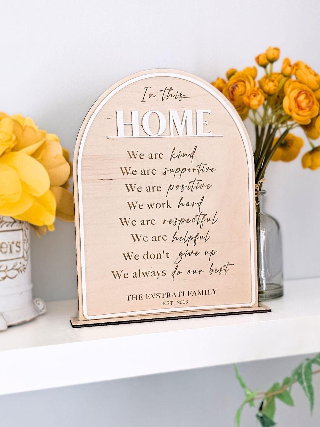 Family Name Established Wooden Sign Wall Art Inspirational Decor Arched ...