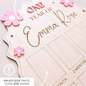 First Year Baby Photo Board Personalized Wooden Milestone Sign Baby Keepsake 12 Month Picture Frame First Birthday Party Christening Decor image 3