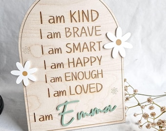 Kids Room Positivity Sign Positive Affirmation Wooden Sign Daily Affirmation Reminder for Girl Room Daisy Decor Positive Self Esteem Toddler