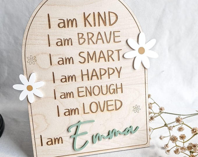 Kids Room Positivity Sign Positive Affirmation Wooden Sign Daily Affirmation Reminder for Girl Room Daisy Decor Positive Self Esteem Toddler
