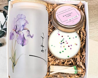 Birthday Flower Gift Box for Her Birthday Gift Friend Birthday Basket Gift for Her Birth Month Flower Gift Birthday Flower Cup Candle Box