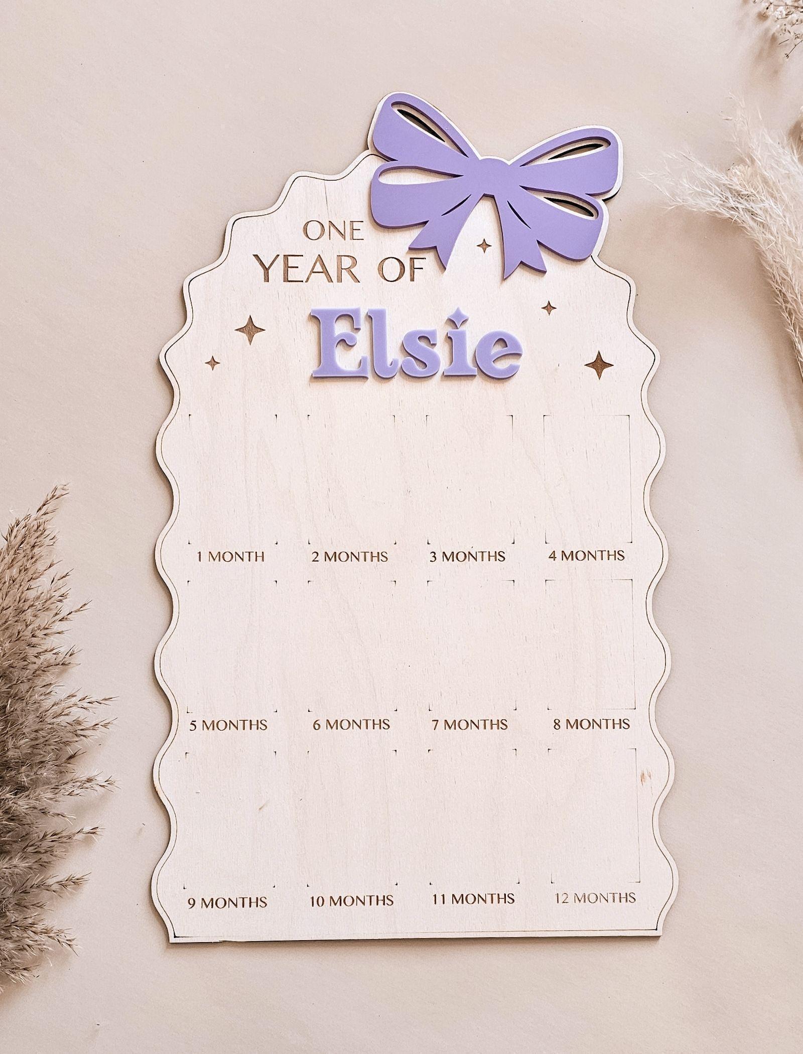 First Year Baby Photo Board Personalized Wooden Milestone Sign Baby Keepsake 12 Month Picture Frame First Birthday Party Christening Decor image 10