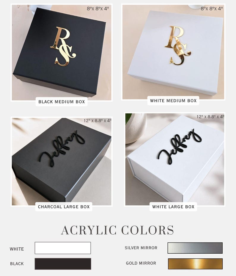 Black Personalized Magnetic Box for Men 3D Acrylic Name Modern Luxury Packaging Empty Male Gift Box Husband Keepsake Groomsmen Favor Package image 4