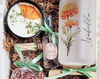 Personalized Birthday Gift Box Self Care Spa Set for Her Birth Flower Spa Basket