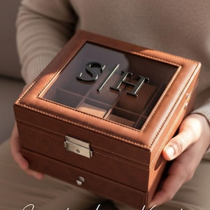 Personalized Men Watch Holder Box with Lid Custom Monogram Jewelry Case Gift for Him Groomsman Best Man Gift Men Watch Organizer for Husband