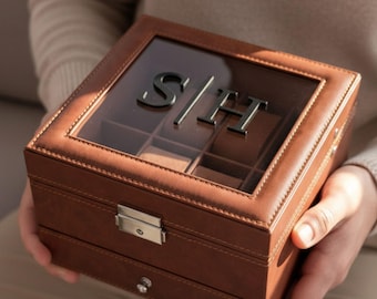 Personalized Men Watch Holder Box with Lid Custom Monogram Jewelry Case Gift for Him Groomsman Best Man Gift Men Watch Organizer for Husband