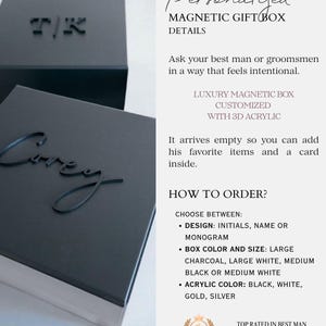 Black Personalized Magnetic Box for Men 3D Acrylic Name Modern Luxury Packaging Empty Male Gift Box Husband Keepsake Groomsmen Favor Package image 2