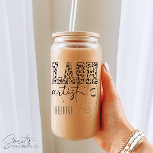 Lash Artist Gift Thank you Gift Lash Tech Beauty Salon Gift Appreciation Gift for Eyelash Specialist Coffee Glass Tumbler Custom Name Cup