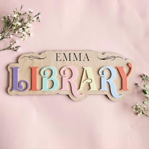 Custom Library Sign Kid Room Pastel Color Playroom Wall Sign Custom Playing Room Sign Pastel Room Decor Girl Nursery Pastel Toddler Wall Art