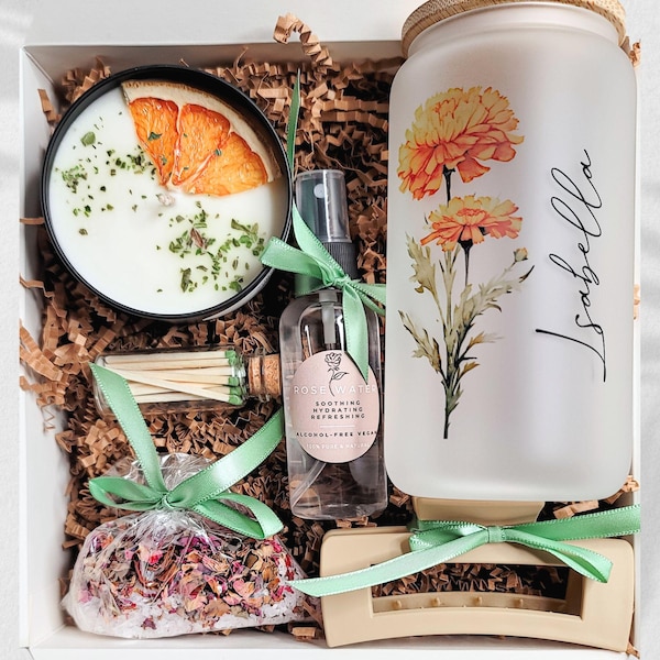 Birthday Flower Gift Box Custom Glass Cup Box for Friend Personalized Gift Her Birth Flower Gift Best Friend Gift Birthday November Flower