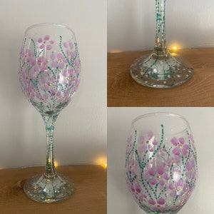 Beautiful hand painted wine glass. Floral. Quirky and unique. Ideal gift