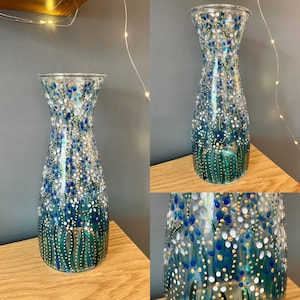 Beautiful hand painted vase. Blue & white flowers. Quirky and unique. Ideal gift
