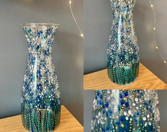 Beautiful hand painted vase. Blue & white flowers. Quirky and unique. Ideal gift