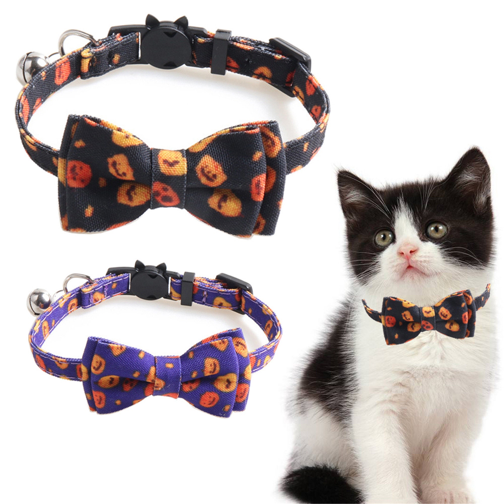 Halloween Cat Collar with Bell Breakaway Adjustable BowTie Etsy