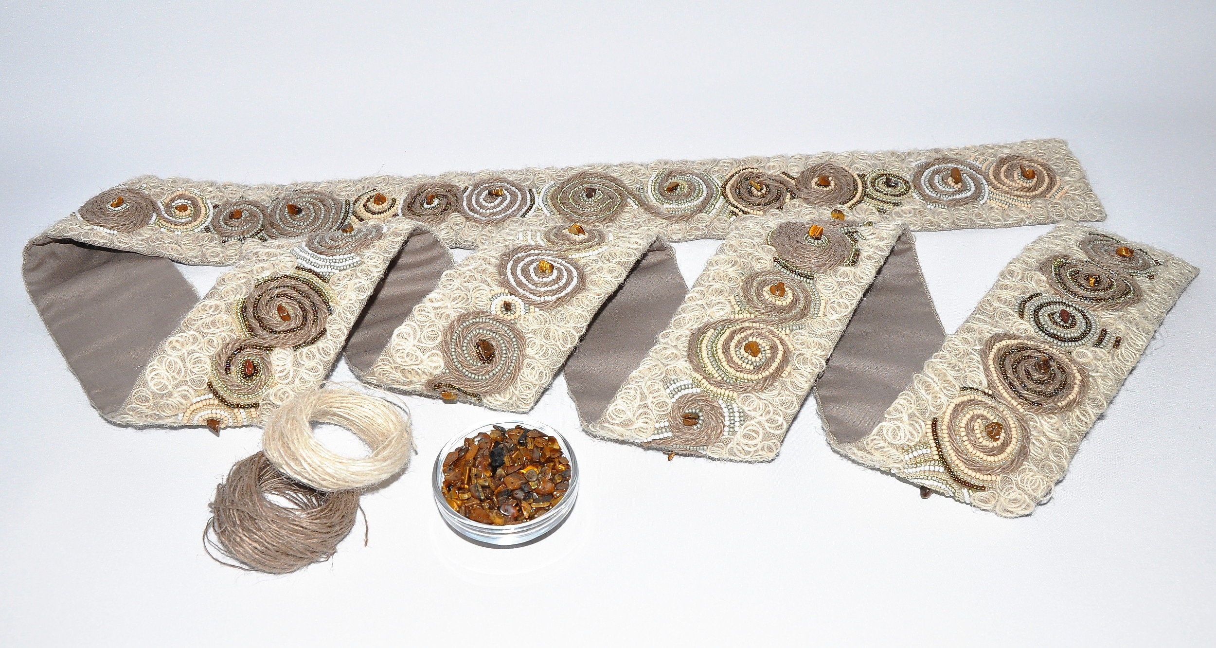 Embroidery bead belt with semiprecious stones boho Etsy