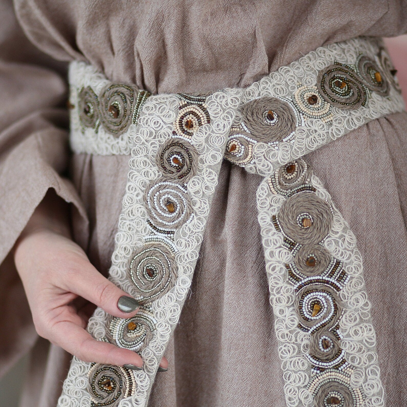 Embroidery bead belt with semiprecious stones boho Etsy