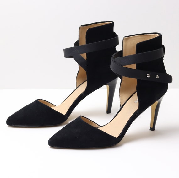 Suede Leather Ankle Strap Pointed 