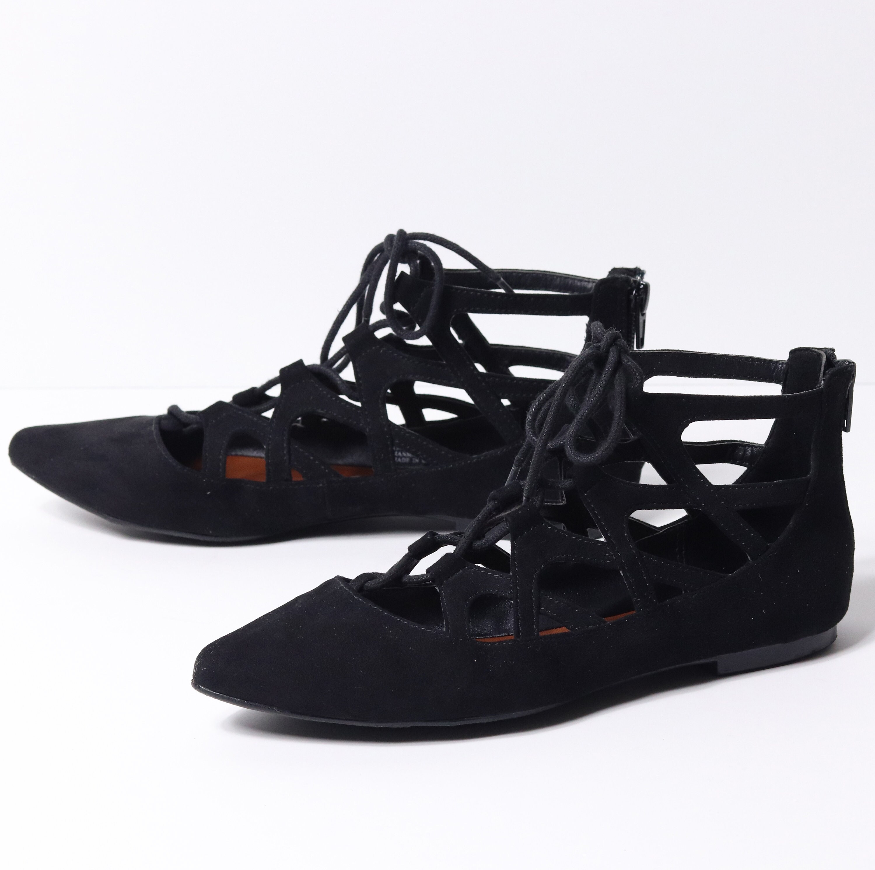 black lace up ballet flats
