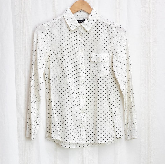 black and white polka dot button down shirt