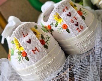 Bestickte Converse / Individuell gestaltete Converse / Personalisierte bestickte Converse / Converse-Stickerei / Converse-Hochzeitsschuhe / Converse-Stickerei / Individuell gestaltete Converse