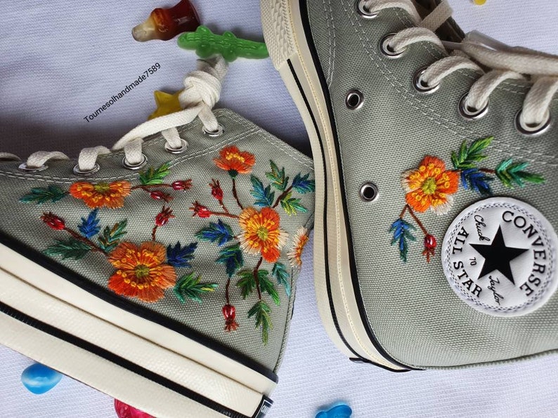 Embroidered Converse / Custom Flower Embroidery / Wedding Converse ...