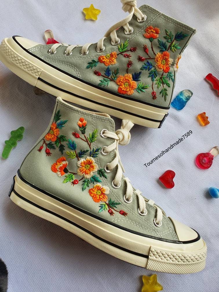 Embroidered Converse / Custom Flower Embroidery / Wedding Converse ...