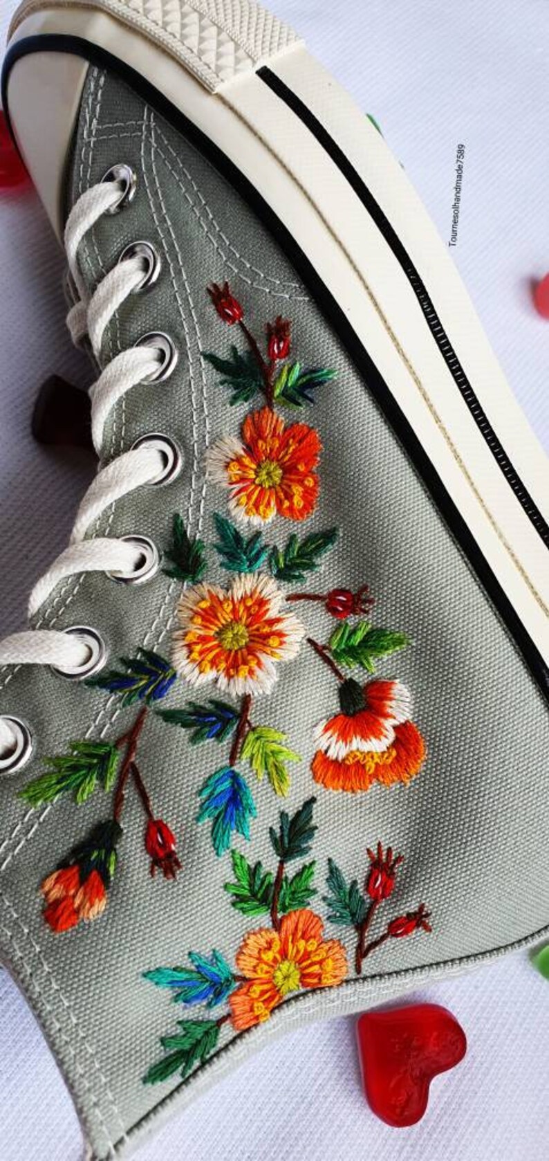 Embroidered Converse / Custom Flower Embroidery / Wedding Converse ...