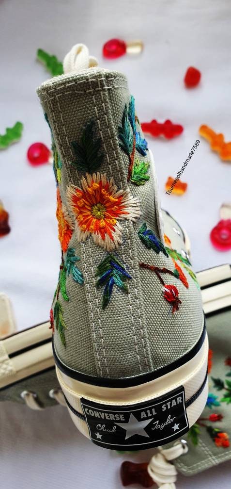 Embroidered Converse / Custom Flower Embroidery / Wedding Converse ...