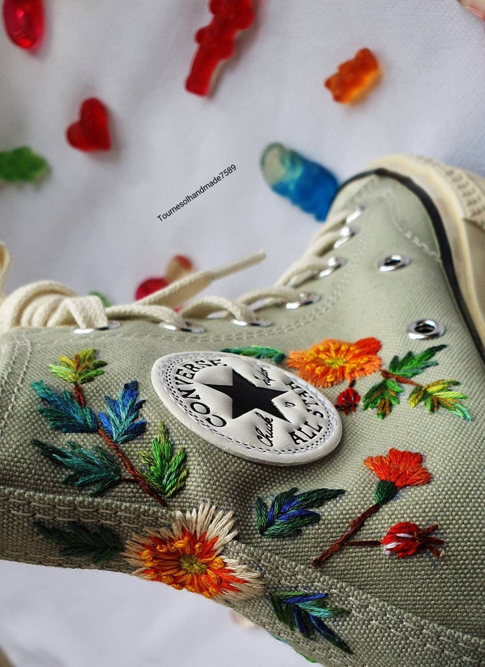 Embroidered Converse / Custom Flower Embroidery / Wedding Converse ...