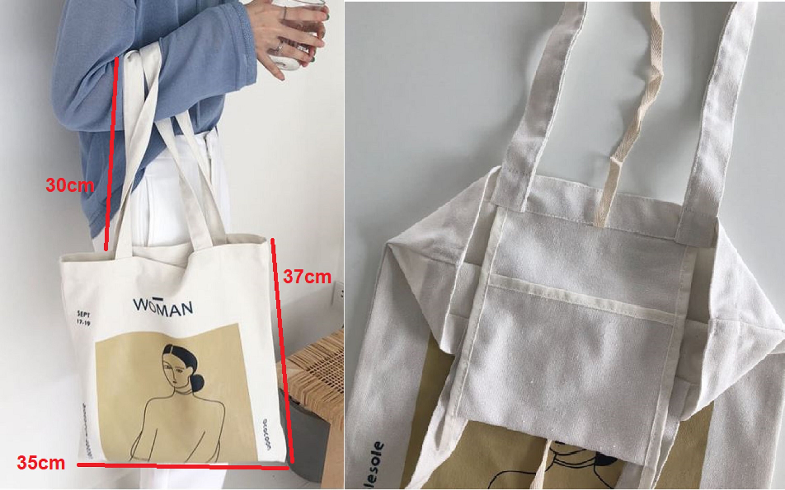 4designs Large Canvas Cotton Shoulder bag with pocket & Etsy