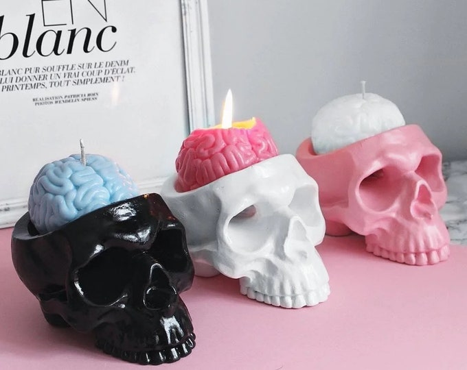 Human Brain Candle in Skull Candle Holder Color Brain Candles Scented
